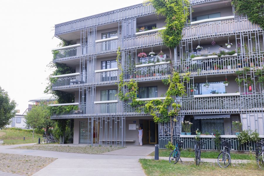 Außenansicht einer Kindertagesstätte der bürgerhilfe ingolstadt KiTa GmbH in einem begrünten Wohngebäude